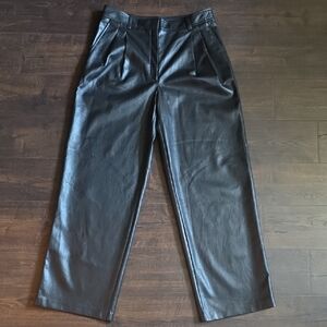 Babaton Black Faux Leather Pleated Women's Pants